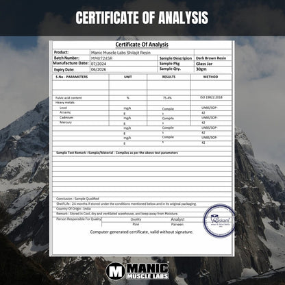 Résine Shilajit pure de l'Himalaya 75 % + acide fulvique 30 g